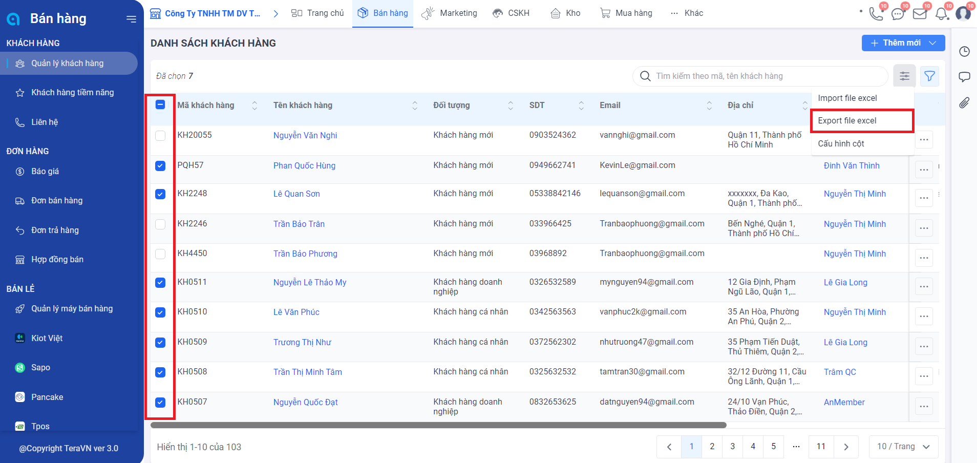 Xuất danh sách khách hàng ra file excel