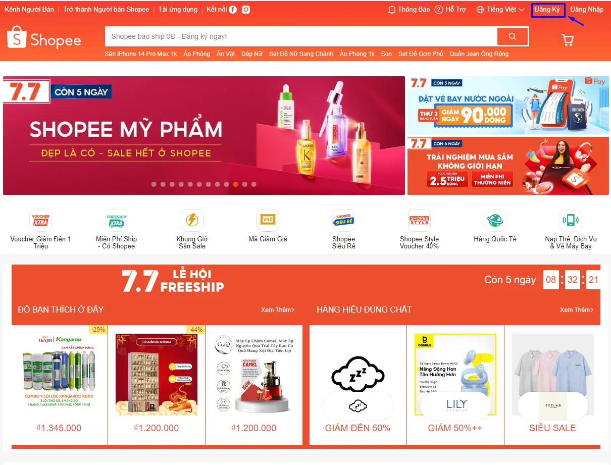 Truy cập vào trang web chính của Shopee - Tera CRM