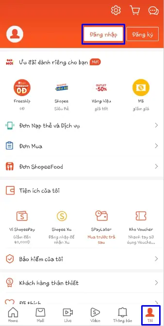 Truy cập ứng dụng Shopee - Tera CRM