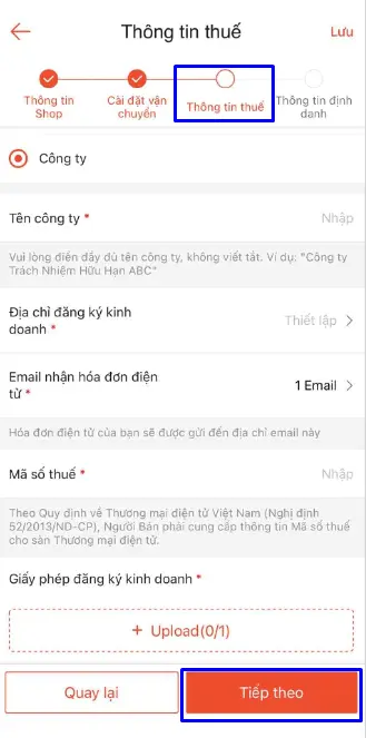 Thông tin thuế trên app Shopee - Tera CRM