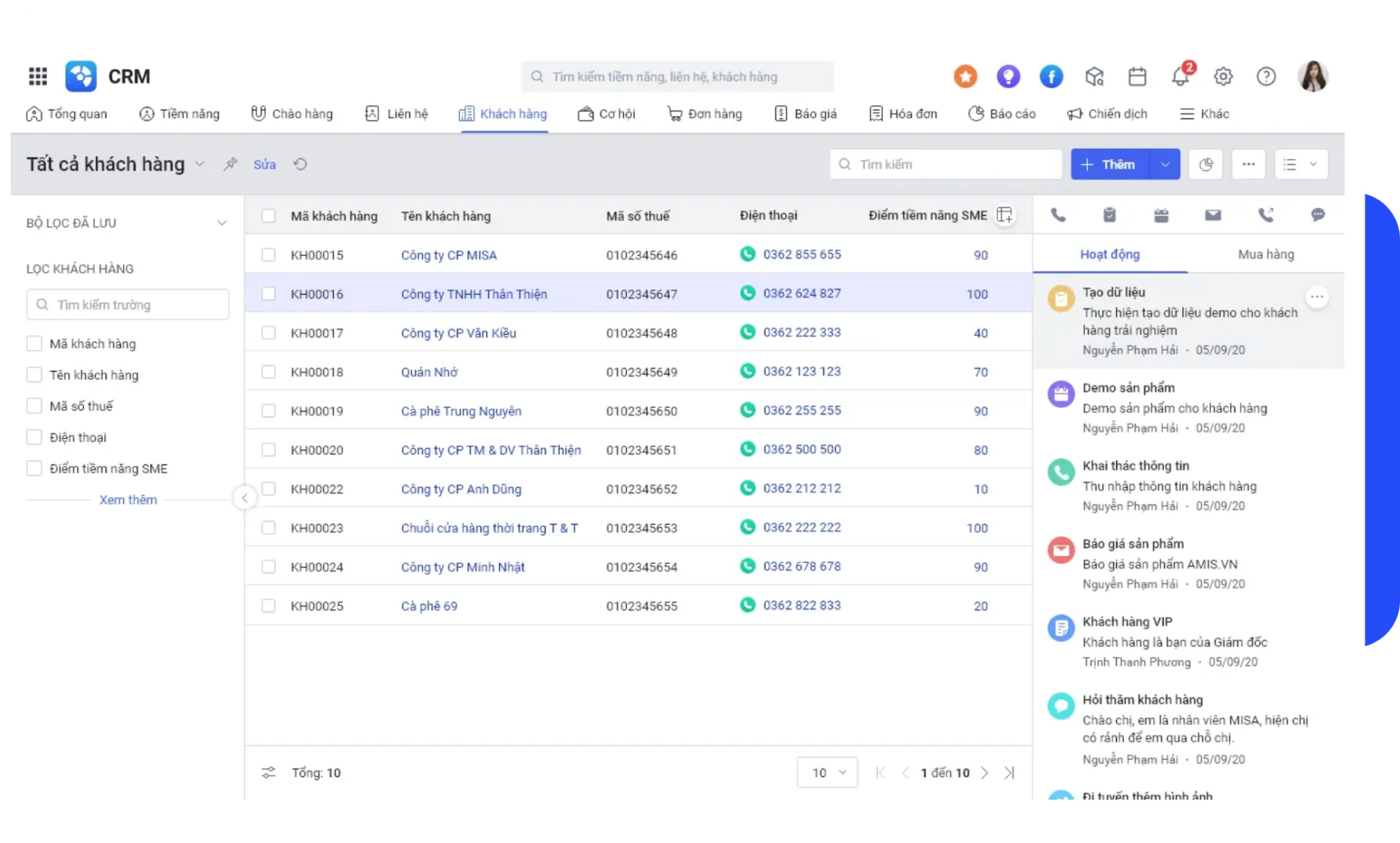 Phần mềm quản lý khách hàng MISA AMIS CRM